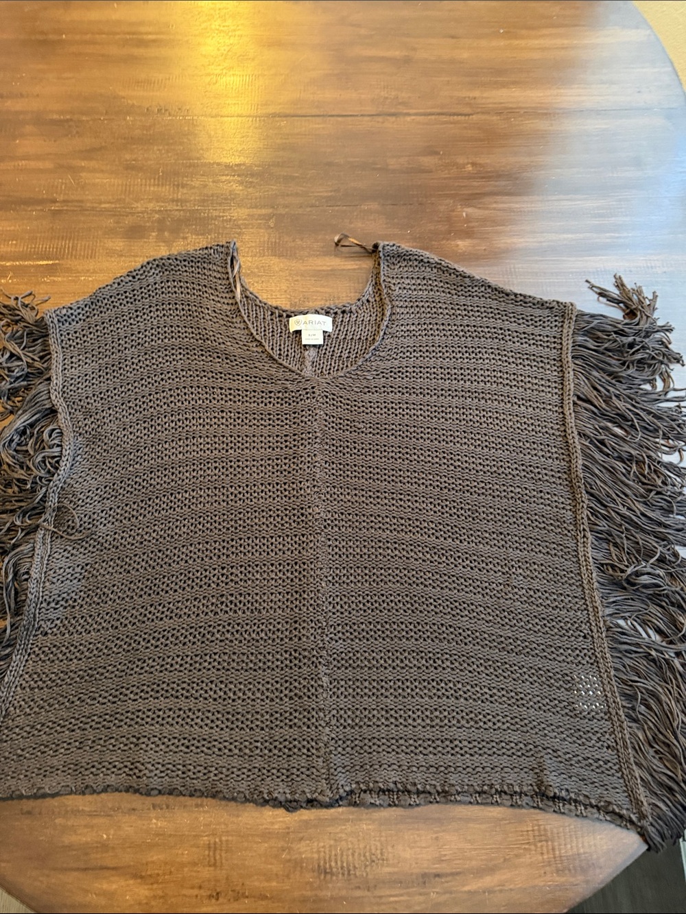 ARIAT Chunky Knit Fringe Poncho Sweater - Brown 4